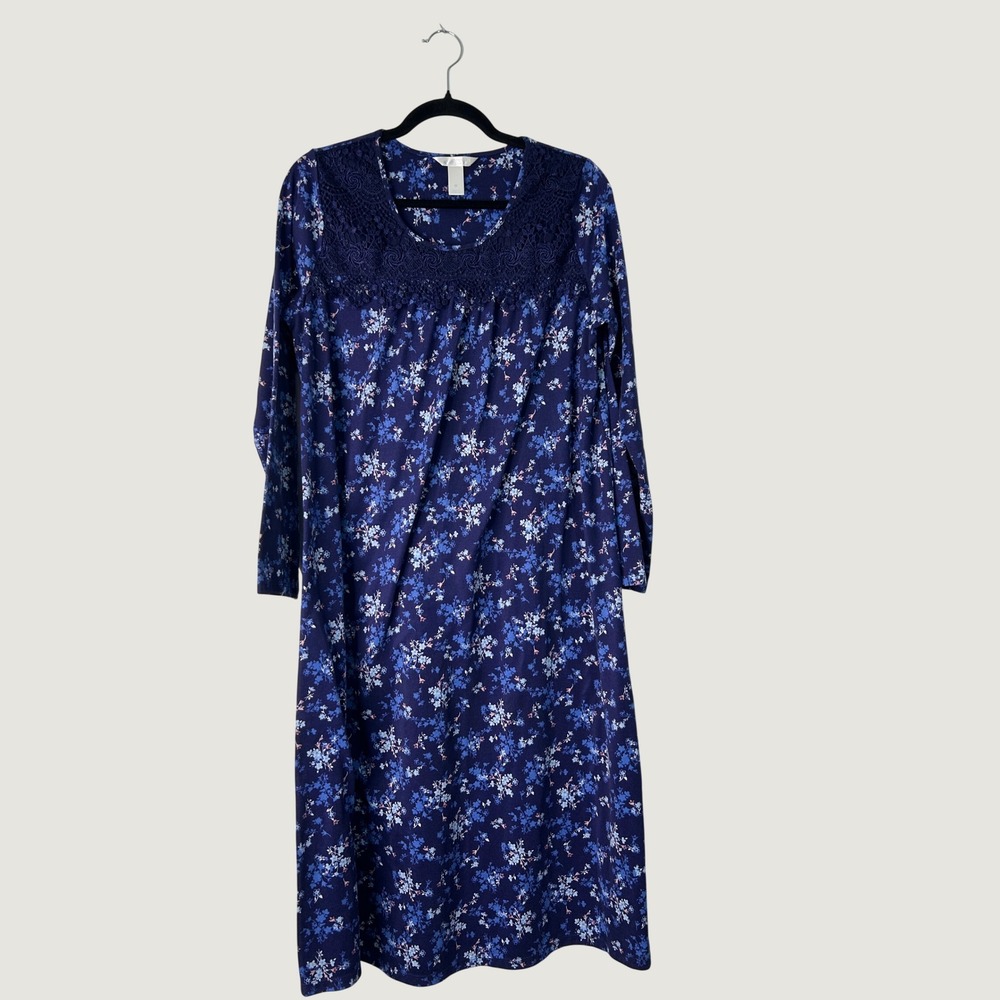 Adonna Nightgown Womens Medium Blue Floral Grannycore Cottage Modest Loungewear